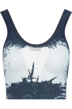 Diesel Tops, Dames, Blauw, M, Katoen, Metallic Knit Crop Top