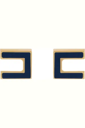 Elisabetta Franchi Accessoires, Dames, Blauw, ONE Size, Gouden Logo Oorbellen met Gekleurd Emaille