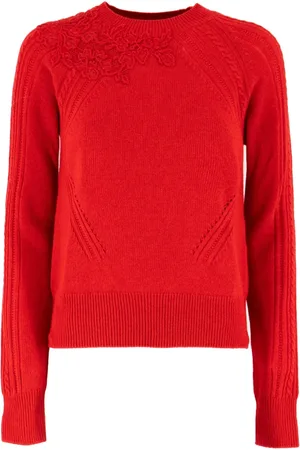 ERMANNO SCERVINO Truien, Dames, Rood, M, Delicate Floral Knit Jumper
