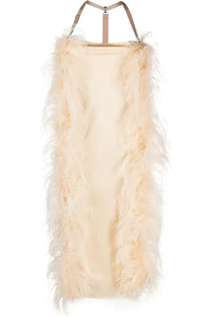 Sportmax Kleedjes, Dames, , S, Ussita Midi-jurk met veren
