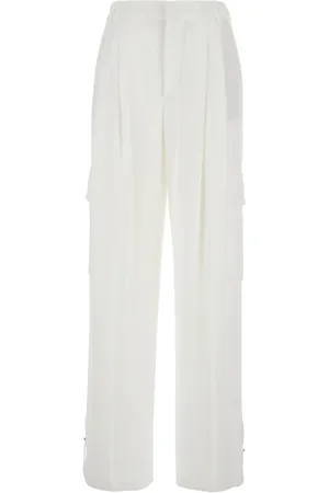 ELEVENTY Broeken, Dames, Wit, S, Polyester, Combat Witte Broek met Dubbele Plooi