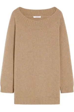 Max Mara Truien, Dames, Bruin, L, Wol, Off-shoulder wollen kasjmiergebreide trui