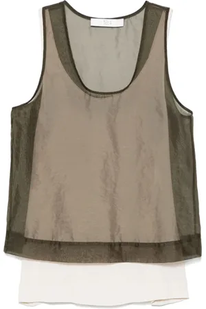 TELA Tops, Dames, Groen, M, Olijfgroene Scoop Neck Mouwloze Top