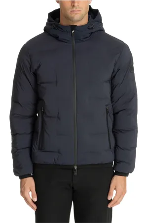 EA7 Jassen, Heren, Blauw, L, Polyester, Zip Closure Plain Logo Pockets Jacket
