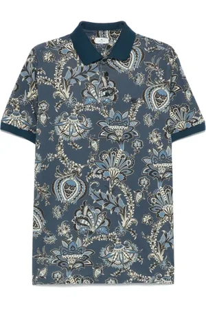 Etro Tops, Heren, Blauw, L, Blauw poloshirt met knopen aan de voorkant