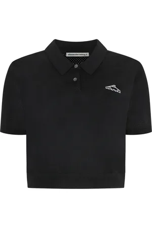 Alexander Wang Tops, Dames, Zwart, M, Gebreide polo shirt in technische stof