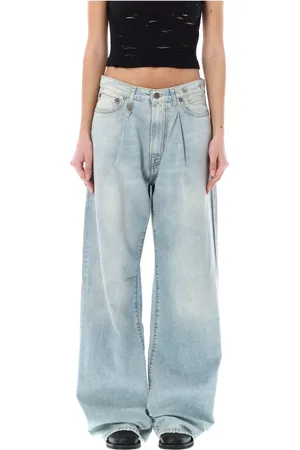 R13 Jeans, Dames, Blauw, W28, Katoen, Blauwe Wijde Plooiende Jeans