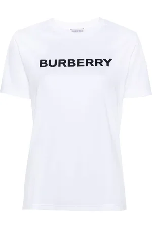Burberry Tops, Dames, Wit, M, Katoen, Logo Print T-shirt met Ronde Hals