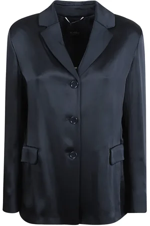 Max Mara Jassen, Dames, Blauw, S, Satijn, Enkelrijige satijnen jas