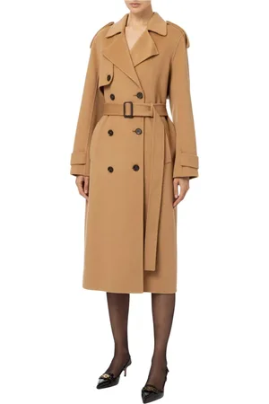 Elisabetta Franchi Mantels, Dames, Bruin, L, Wol, Wollen Trenchcoat Camel