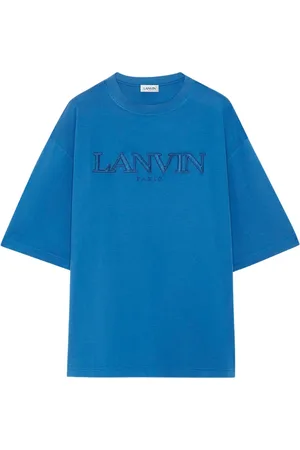 Lanvin Tops, Heren, Blauw, S, Katoen, Geborduurde Oversized T-shirt Parijs