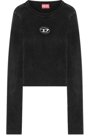 Diesel Tops, Dames, Zwart, S, Katoen, T-shirt met lange mouwen en ronde hals