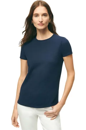 Brooks Brothers Tops, Dames, Blauw, L, Katoen, Supima Katoen Stretch Piqué T-shirt