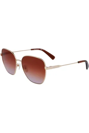 Longchamp Accessoires, Dames, Geel, ONE Size, Gouden Zonnebril met Metalen Montuur