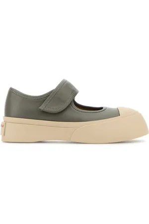 Marni Schoenen, Dames, Grijs, 38 EU, Leer, Leren Mary Jane Sneakers