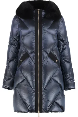 MOORER Mantels, Dames, Blauw, XS, Gewatteerde jas met afneembare bontkraag