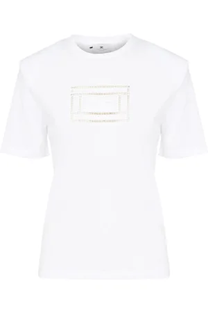 Elisabetta Franchi Tops, Dames, Wit, M, Katoen, Maglia EF Gesso T-Shirt