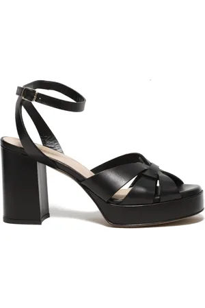Guglielmo Rotta Schoenen, Dames, Zwart, 38 EU, Leer, Zwarte Leren Platform Sandalen