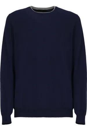 FAY Truien, Heren, Blauw, 2Xl, Katoen, Blauwe katoenen trui met ronde hals en lange mouwen