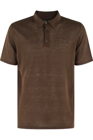 Roberto Collina Tops, Heren, Bruin, L, Linnen, Chocolade Linnen Polo Shirt