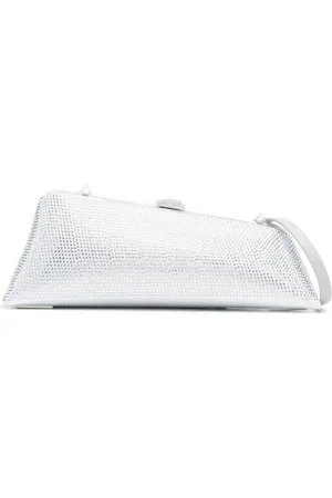 The Attico Tassen, Dames, Grijs, ONE Size, Leer, Long Night Clutch met Kristallen
