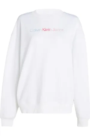 Calvin Klein Sweatshirts & Hoodies, Dames, Wit, S, Katoen, Diffused Graphic Crewneck