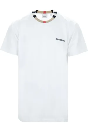 Burberry Tops, Heren, Wit, XL, Katoen, Slip-On T-shirt met reliëflogo