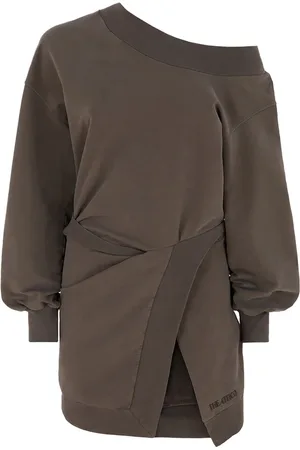 The Attico Kleedjes, Dames, Bruin, 2Xs, Katoen, Asymmetrische Jurk met Cut-Out