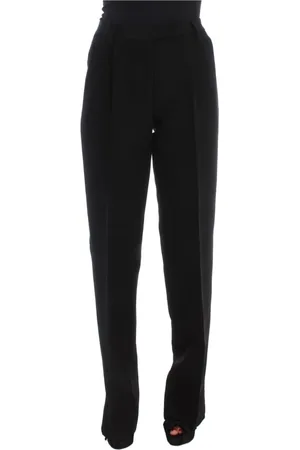 ERMANNO SCERVINO Broeken, Dames, Zwart, S, Katoen, Zwart Gestreept Broek met Wijde Pijpen