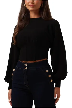 Silvian Heach Truien, Dames, Zwart, M, Rondgebreide Blouse met Ronde Hals
