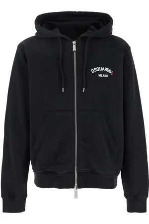 Dsquared2 Sweatshirts & Hoodies, Heren, Zwart, L, Katoen, Hooded Zip Sweatshirt met Logo