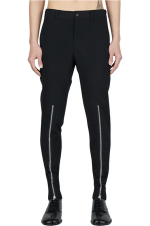 Comme des Garçons Broeken, Heren, Zwart, M, Wol, Slim-Fit Broek met Ritsmotief
