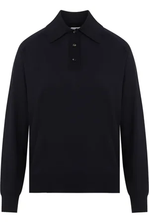 Bottega Veneta Tops, Dames, Blauw, S, Wol, Marineblauwe wollen polo shirt