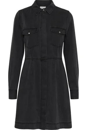 Part Two Kleedjes, Dames, Blauw, L, Denim, Denim Jurk met Lange Mouwen en Kraag
