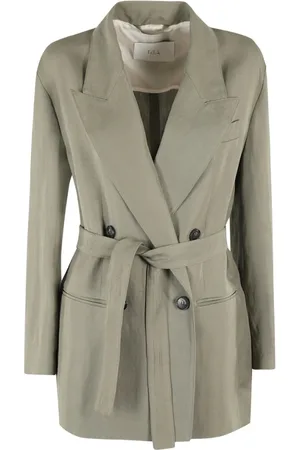 TELA Jassen, Dames, Groen, XS, Groene Knoopsluiting Riemjasje