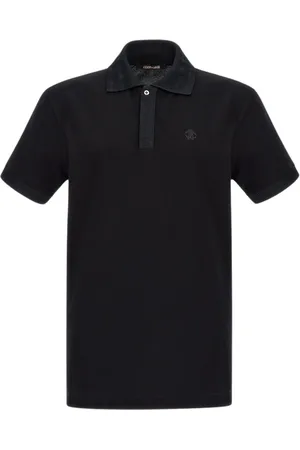 Roberto Cavalli Tops, Heren, Zwart, L, Katoen, Zwart Logo Polo Gemaakt in Italië