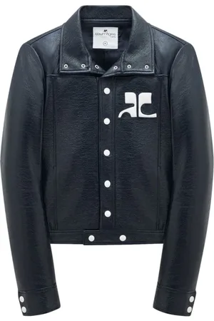 Courrèges Jassen, Heren, Blauw, XL, Katoen, Faux-Leather Logo Patch Jacket