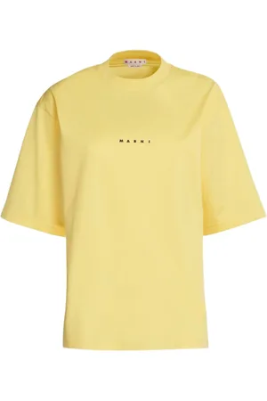 Marni Tops, Dames, Geel, S, Katoen, Logo Print Katoenen T-Shirt