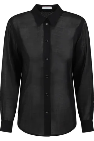 Helmut Lang Blouses & Shirts, Dames, Zwart, M, Wol, Doorschijnende klassieke overhemd met puntkraag