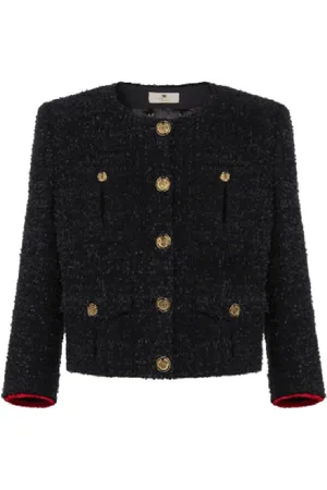 Elisabetta Franchi Jassen, Dames, Zwart, S, Tweed, Tweed Cropped Jas