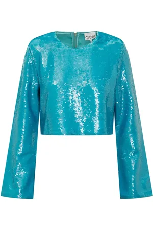 Ganni Blouses & Shirts, Dames, Blauw, L, Polyester, Sequins Blouse