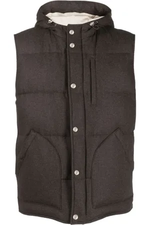 ELEVENTY Jassen, Heren, Bruin, L, Zijden Cashmere Gilet met Capuchon