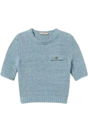 Twin-Set Truien, Dames, Blauw, XS, Katoen, Kortemouw Gebreide Trui