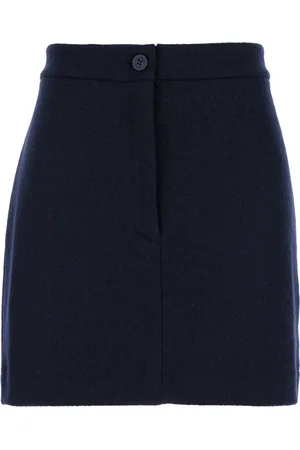 Thom Browne Rokken, Dames, Blauw, S, Wol, Blauwe wollen minirok met martingaal