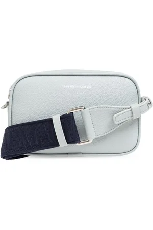 Emporio Armani Tassen, Dames, Blauw, ONE Size, Leer, Vegan Leren Schoudertas met Gehamerde Textuur