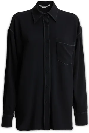 Stella McCartney Blouses & Shirts, Dames, Zwart, XS, Contrast-Stiksel Lange Mouwen Shirt