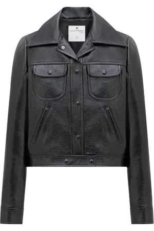 Courrèges Jassen, Dames, Zwart, L, Katoen, Bikerjack met oversized kraag