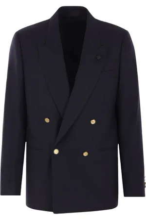 LARDINI Jassen, Heren, Blauw, M, Wol, Double-Breasted Wollen Jas