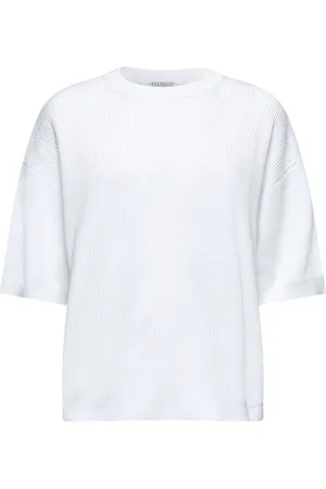 Brunello Cucinelli Tops, Dames, Wit, S, Katoen, Witte Trui met Monili Borduursel
