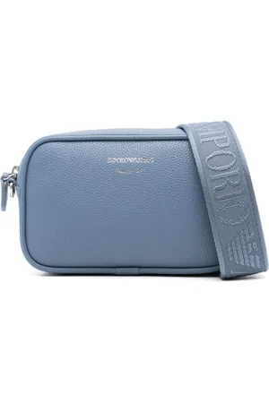 Emporio Armani Tassen, Dames, Blauw, ONE Size, Grijze Schoudertas met Logo Jacquard